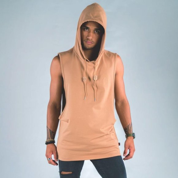 Cuzy T Men's Tan Sleeveless Zion Hoodie